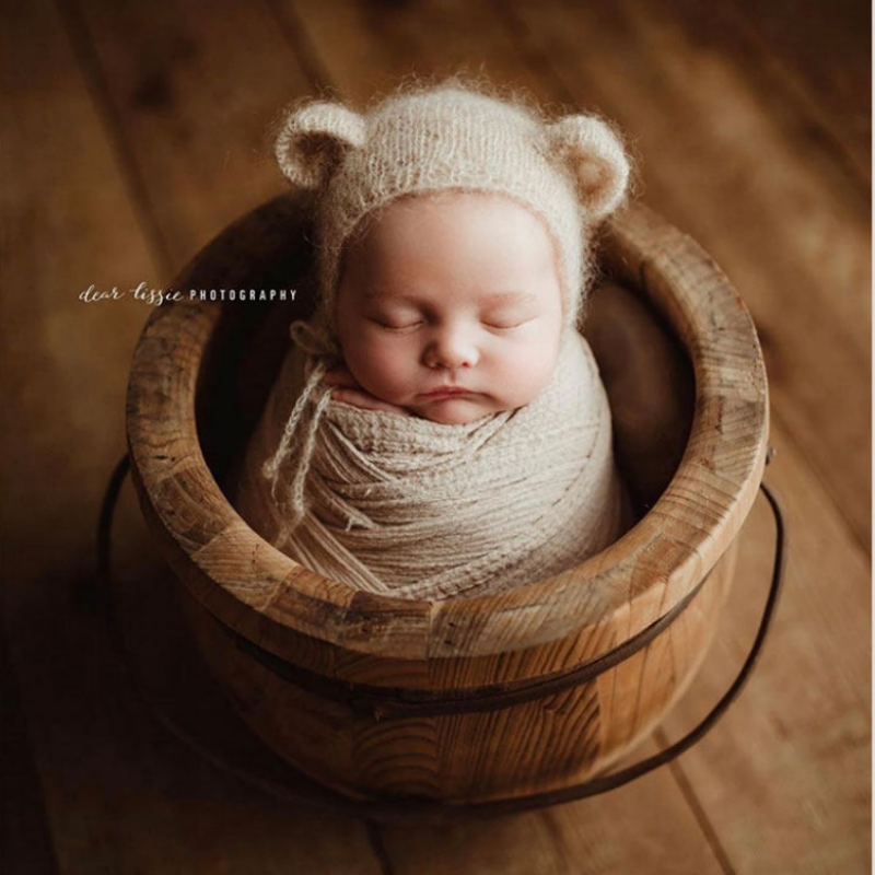 Handmade mohair bonnet detail for newborn portrait styling - Dvotinst