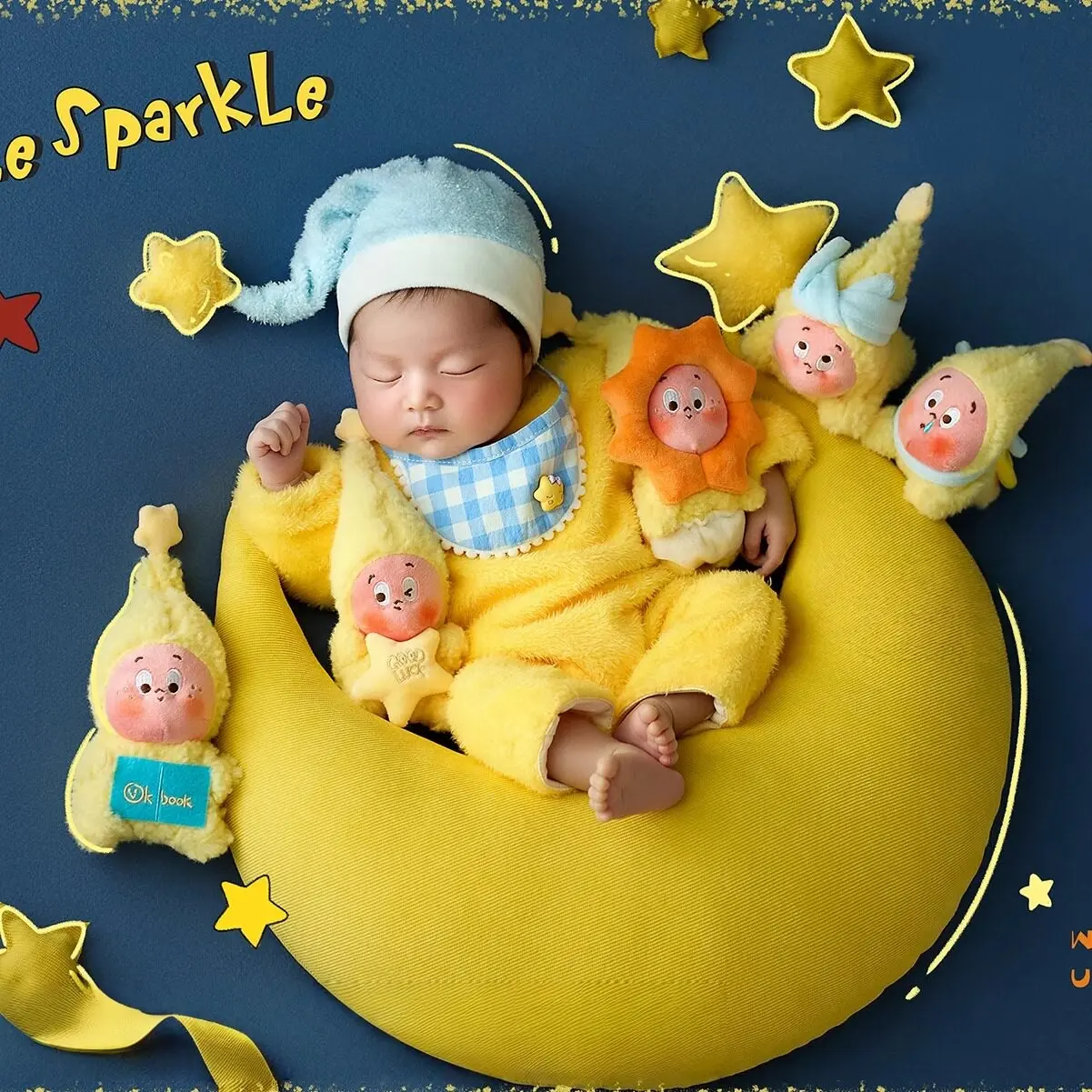 Blue and cream celestial setup with moon prop - Twinkle Twinkle Star Theme Set newborn photography prop - Dvotinst